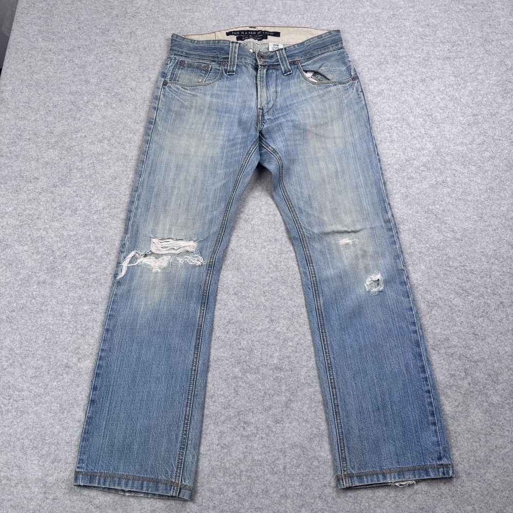 Levis Slim Straight Jeans Mens 30x30 (31x29) Blue Light Wash Distressed STAINS